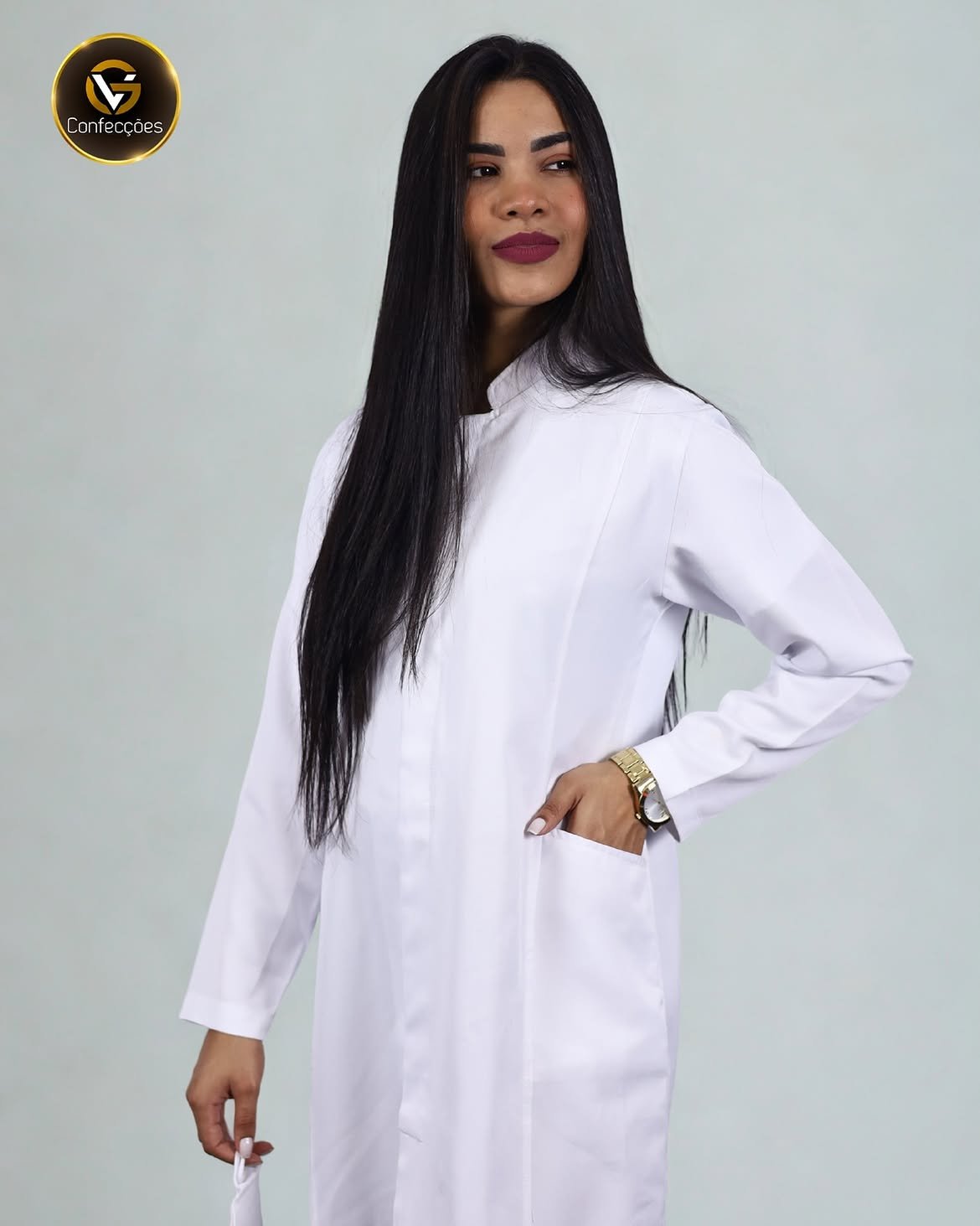 Jaleco branco confeccionado pela VG